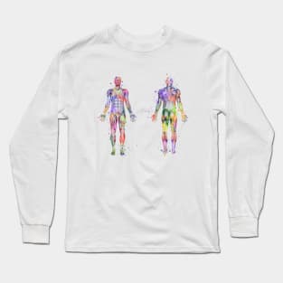 Human Body Muscles Watercolor Long Sleeve T-Shirt
